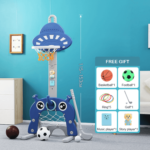Adjustable 6 in 1 Basketball Kids Hoop Toy Set