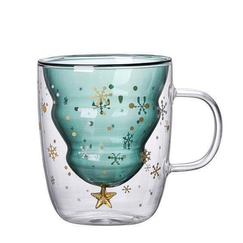 Christmas Tree Double Layer Glass Cup