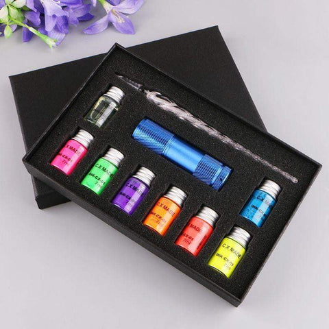 Fluorescent Ink Glass Pen 10-Piece Set