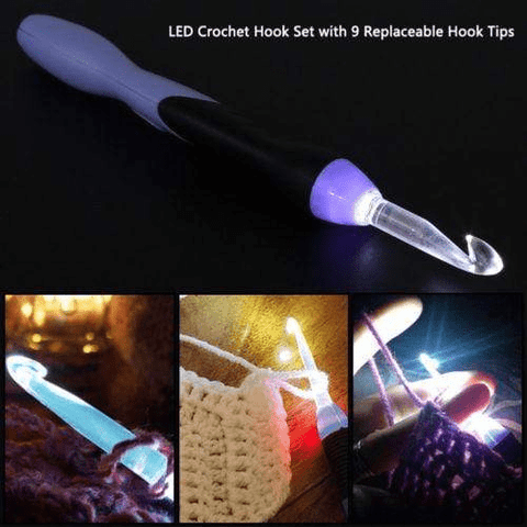 Rechargeable Lighted Crochet Hook with 9 Interchangeable Heads